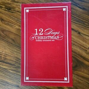 Vintage Pottery Barn 12 Days of Christmas Round Glass Christmas Ornament Set Box